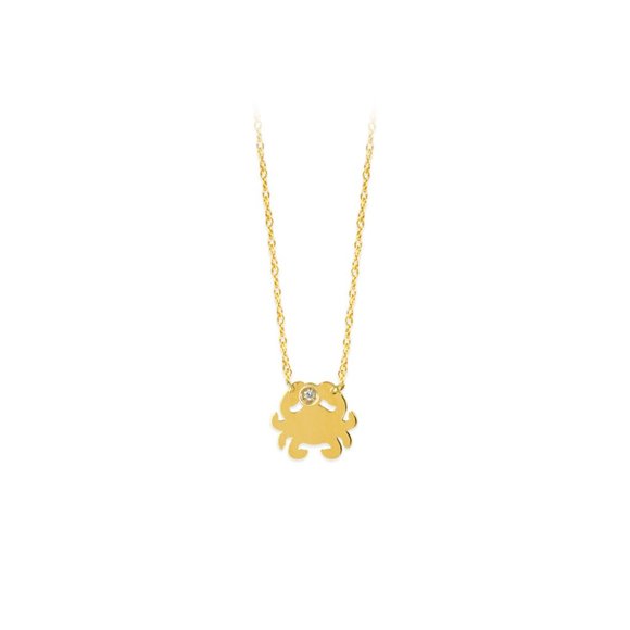 14K Solid Gold Diamond Crab Dainty Necklace